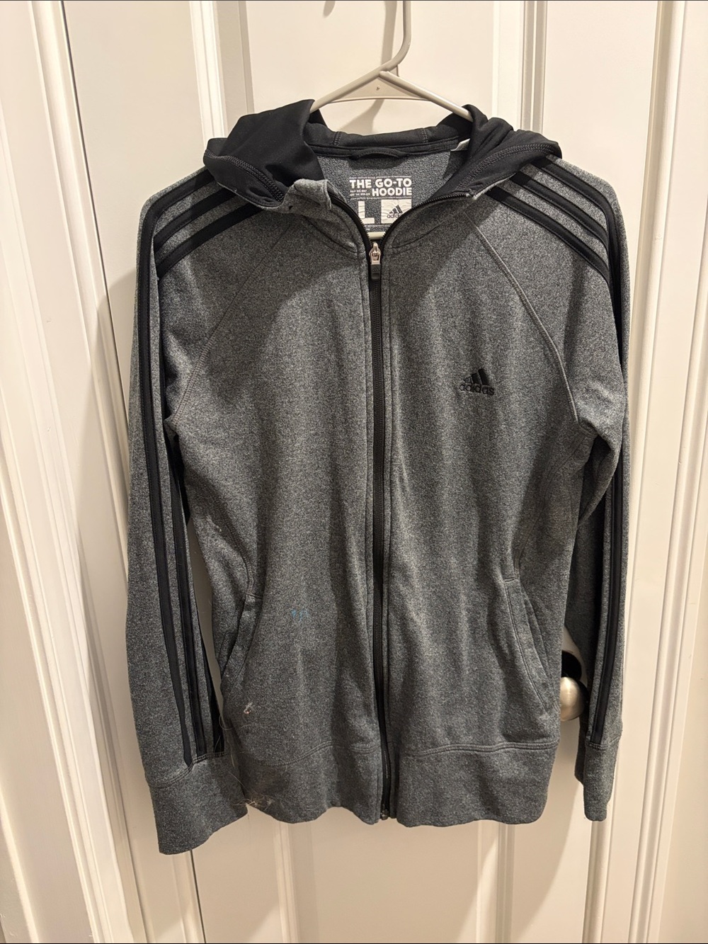 adidas Gray and Black Full-Zip Hooded Track Jacket